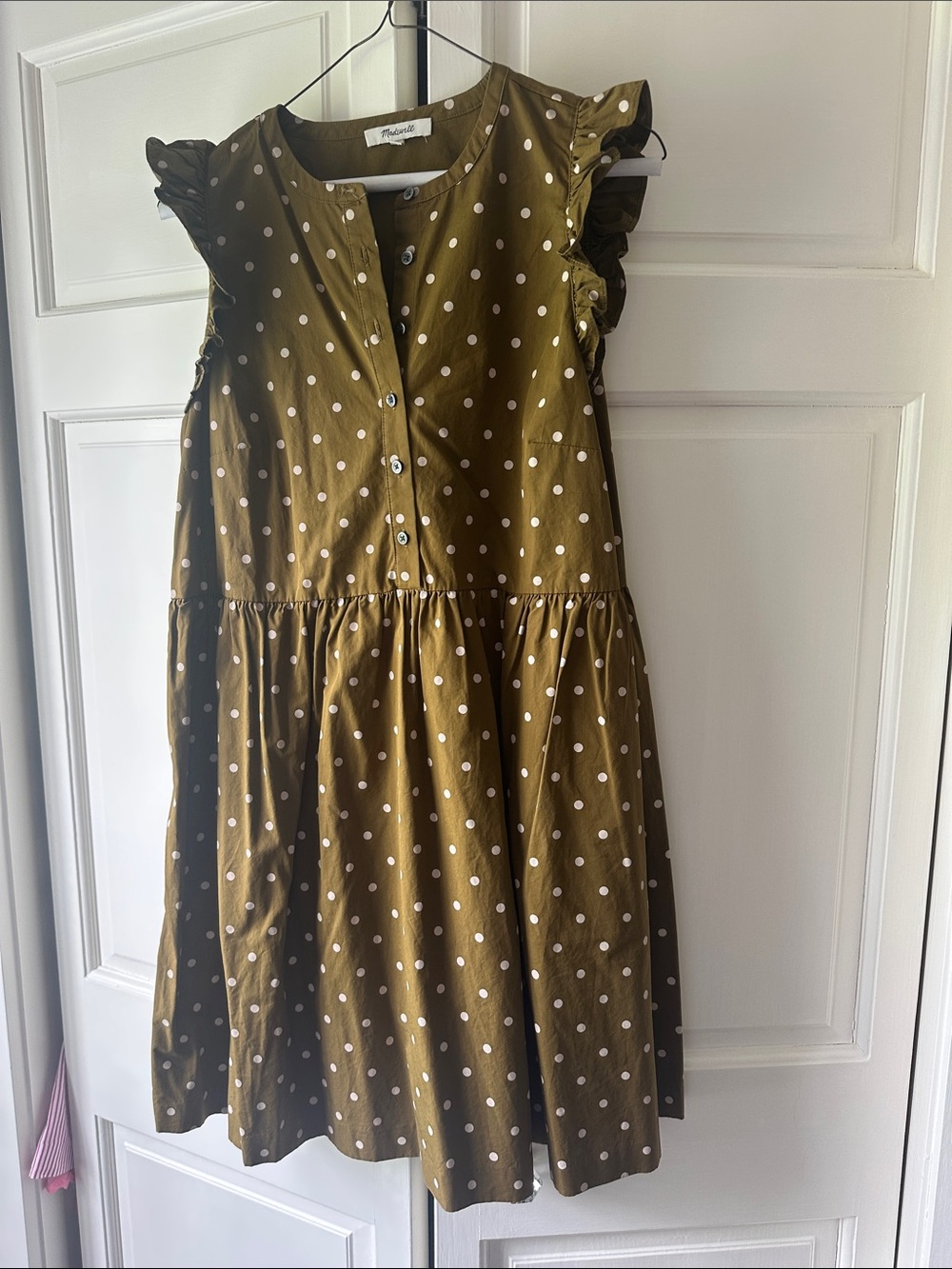 Madewell brown cotton Polka Dot Ruffle Sleeve Dress